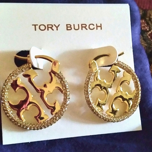Tory Burch Jewelry - Auth Tory Burch MILLER GOLD PAVE Hoop Earrings with Dust Bag